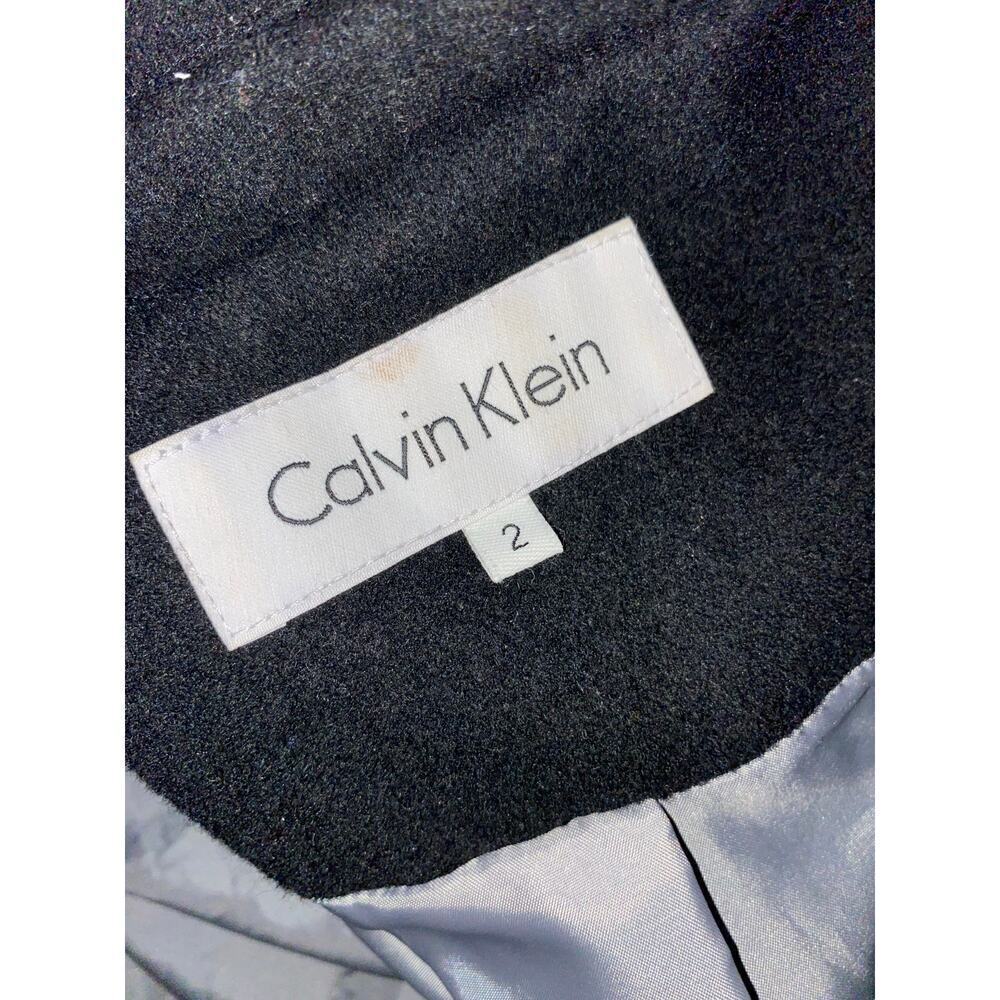 Calvin Klein GUC size 2 Black Double Breasted Wool Blend Button Down Trench Coat - Picture 9 of 12